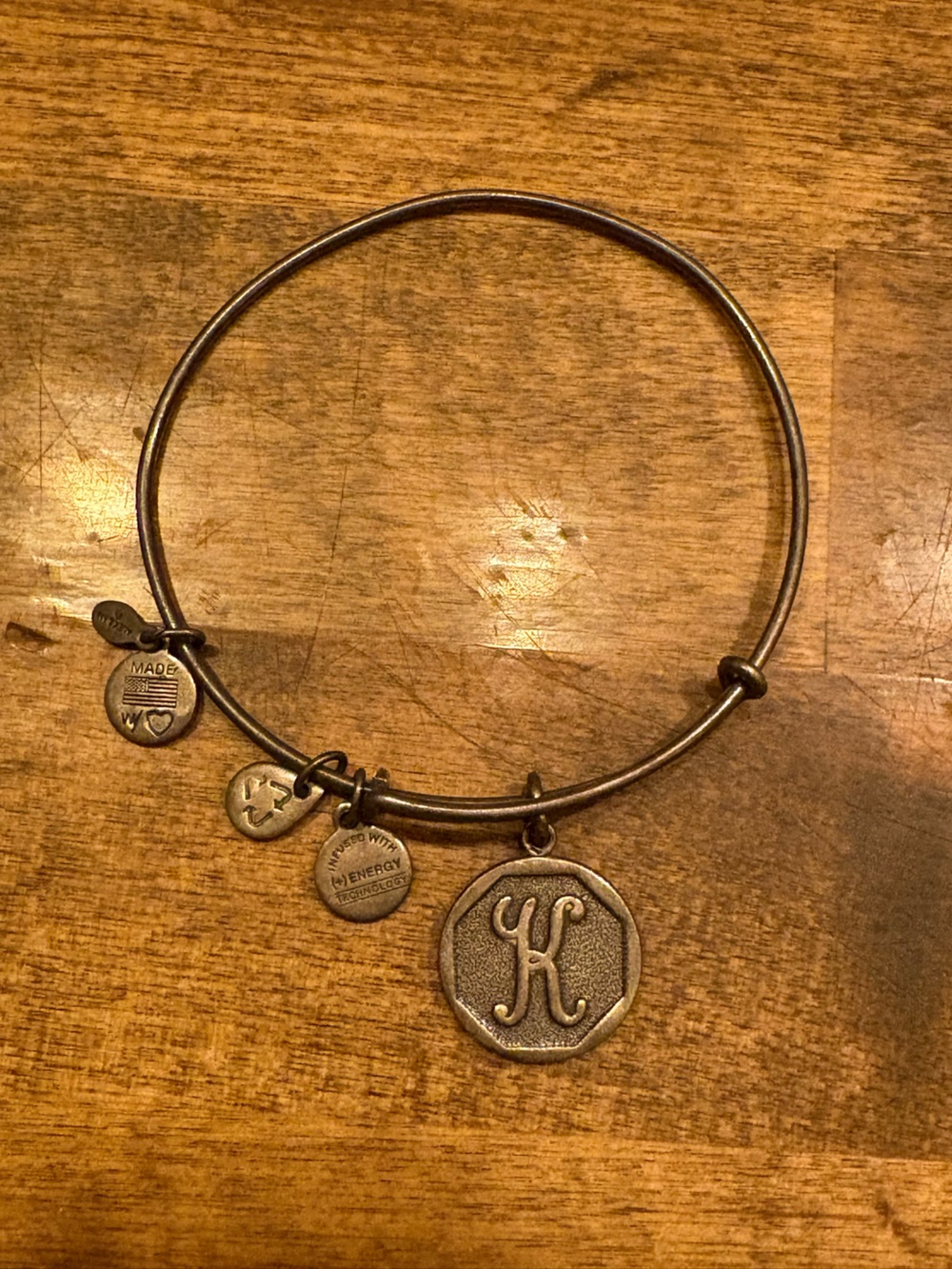 Alex and Ani Bracelet Initial "K" Rafaelian Expandable Wire Bangle